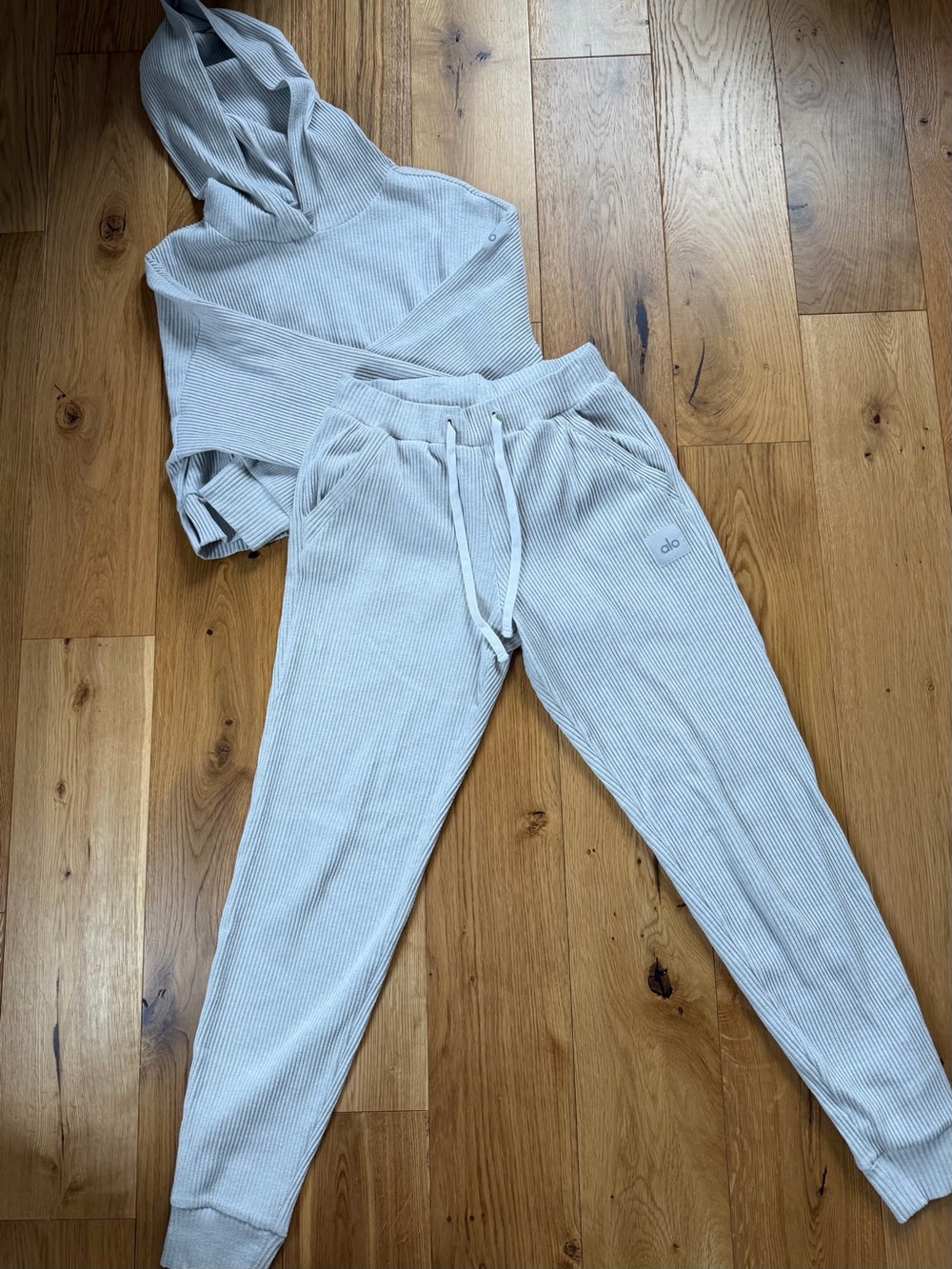 ALO Yoga Muse Ribbed Hoodie & Jogger Set (Cream)
